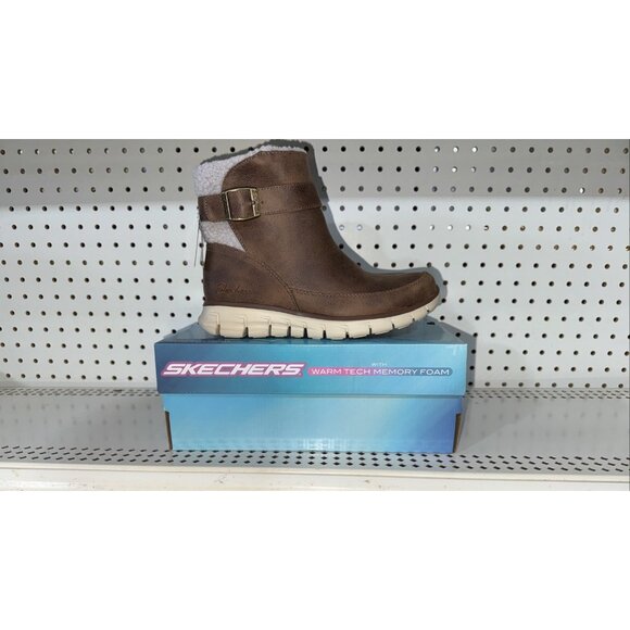 Skechers Synergy Diva Lane Womens Side Zip Ankle Boots Size 6 Brown Memory Foam - Picture 1 of 11